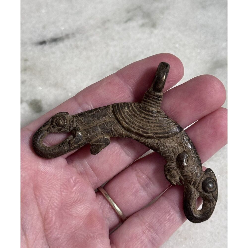 Antique African Bronze Chameleon Pendant Handmade